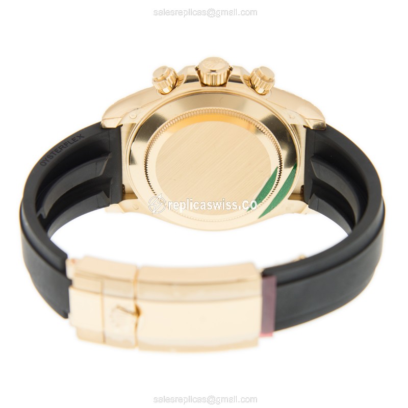 Rolex Daytona Replica - Gold Case - Automatic - Gold Dial - Black Rubber Strap - View 4
