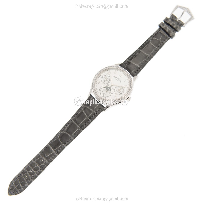 Patek Philippe 7140G-001 GRAND Complication - Automatic - White Gold - Diamond Dial - Grey Alligator Strap - View 2