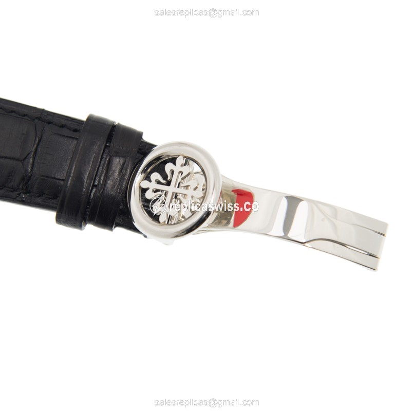 Patek Philippe 5130/10P-010 Complications - Automatic - Platinum Case - Silver Dial - Black Leather Strap - View 4