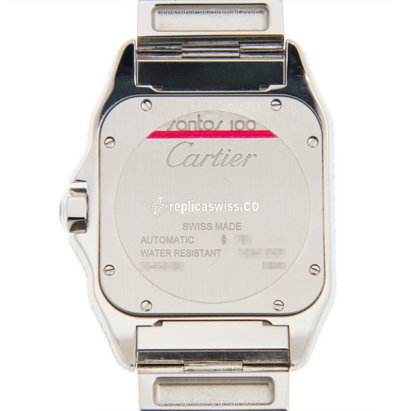 Cartier Santos Replica - Automatic - 18kt White Gold - Diamond Case - White Dial - View 3