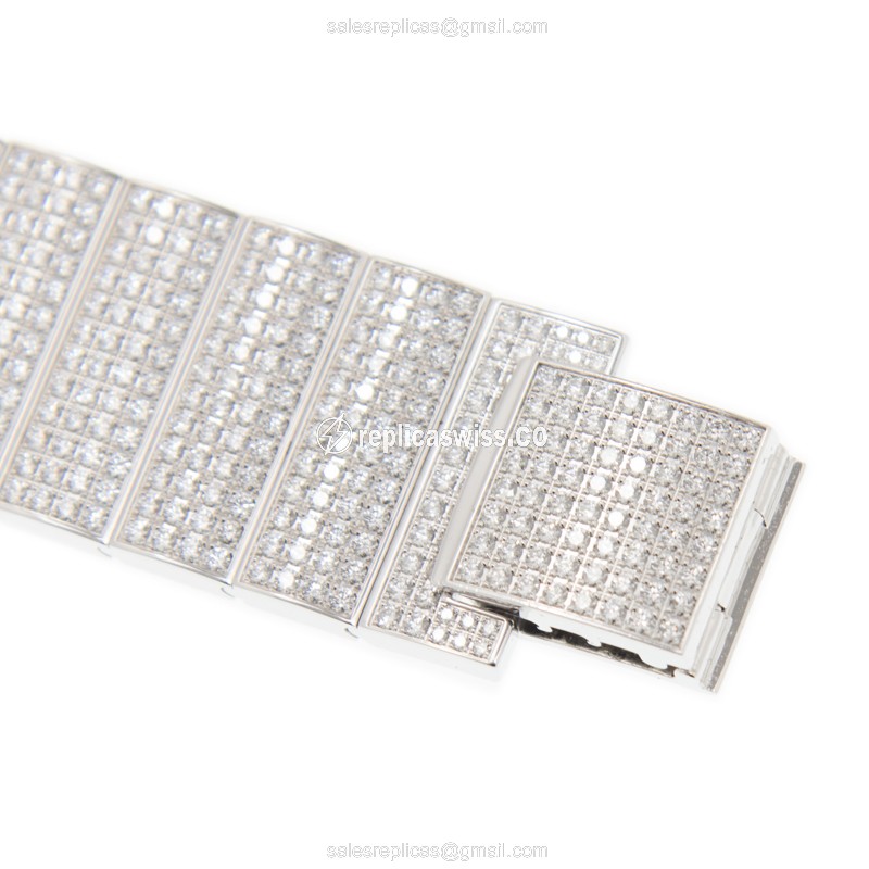 Cartier Santos Replica - Automatic - 18kt White Gold - Diamond Case - White Dial - View 4