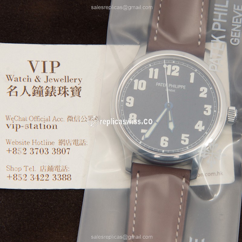 Patek Philippe 5522A-001 CALATRAVA Automatic - Blue Dial - Steel Case - Brown Cowhide Strap - View 4