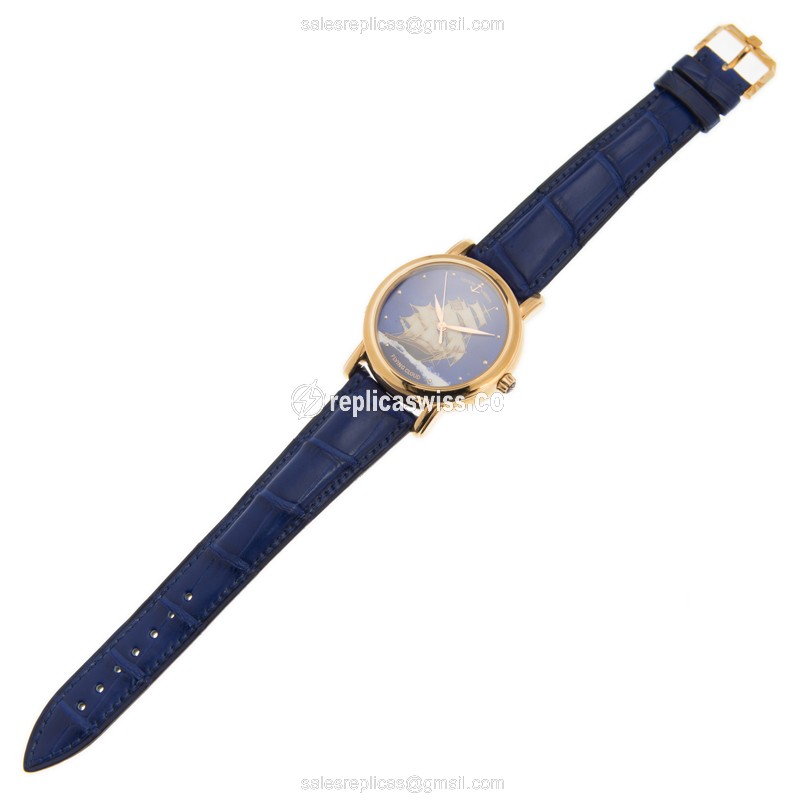 Ulysse Nardin 136-11/FLC Replica - Automatic 18kt Rose Gold - Blue Dial - Blue Alligator Strap - View 2