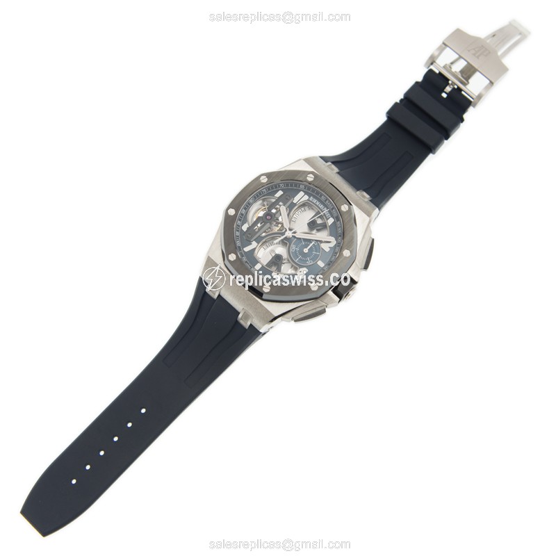 Audemars Piguet Royal Oak Offshore Replica - Manual Wind - 950 Platinum Case - Blue Dial - Rubber Blue Strap - View 2