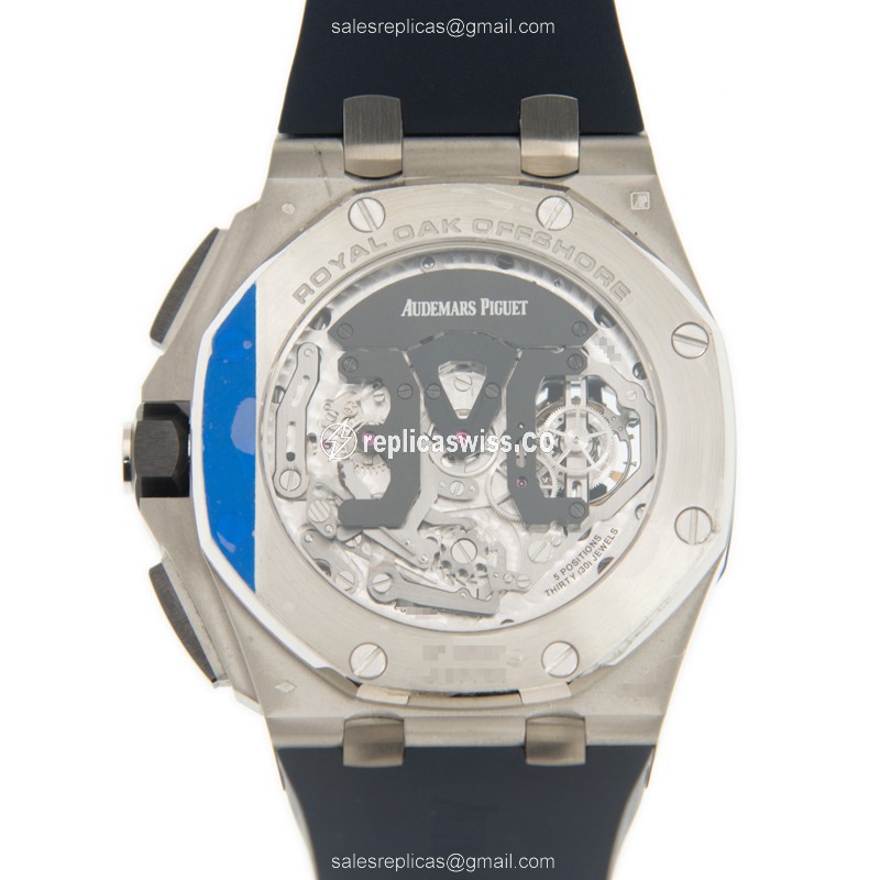 Audemars Piguet Royal Oak Offshore Replica - Manual Wind - 950 Platinum Case - Blue Dial - Rubber Blue Strap - View 3