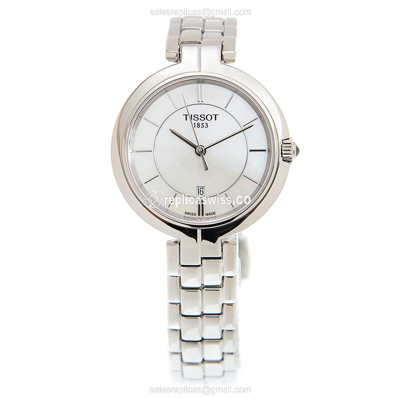 Tissot Flamingo Quartz - White Dial - Steel Case - Silver Strap - Clasp - View 2