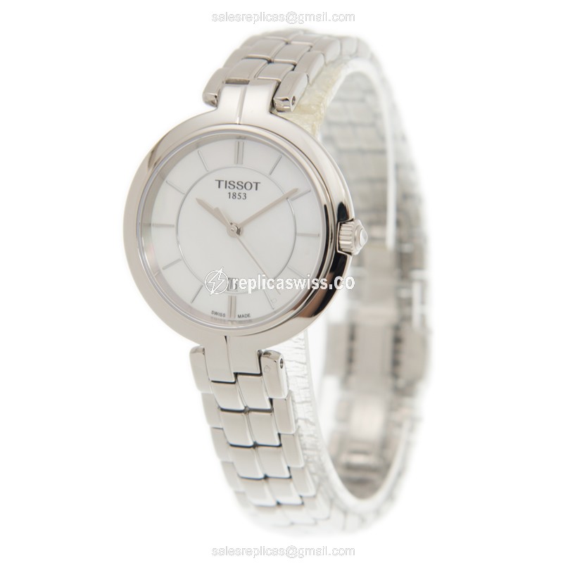 Tissot Flamingo Quartz - White Dial - Steel Case - Silver Strap - Clasp - View 3