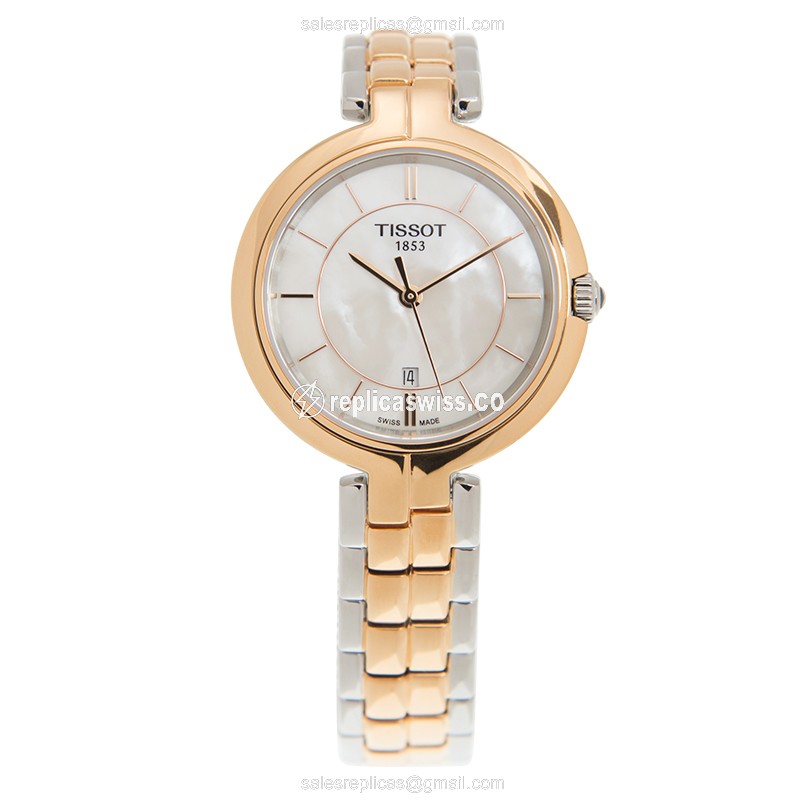 Gold-Plated Tissot T094.210.22.111.00 Replica - Quartz - White Dial - Steel Strap - Gold Clasp - View 2