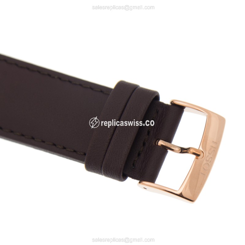 Tissot T-CLASSIC Replica - Quartz - 18kt Rose Gold - White Dial - Leather Brown Strap - View 4