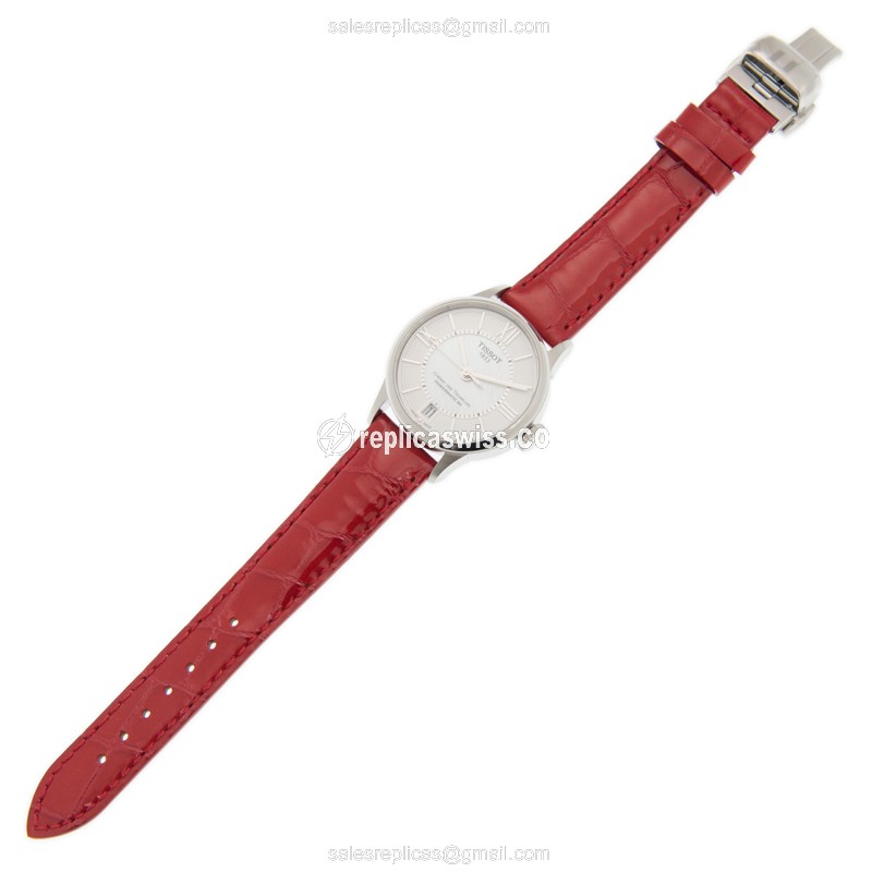 Rolex T-Classic Replica - Auto - Steel - White - Red Strap - View 2