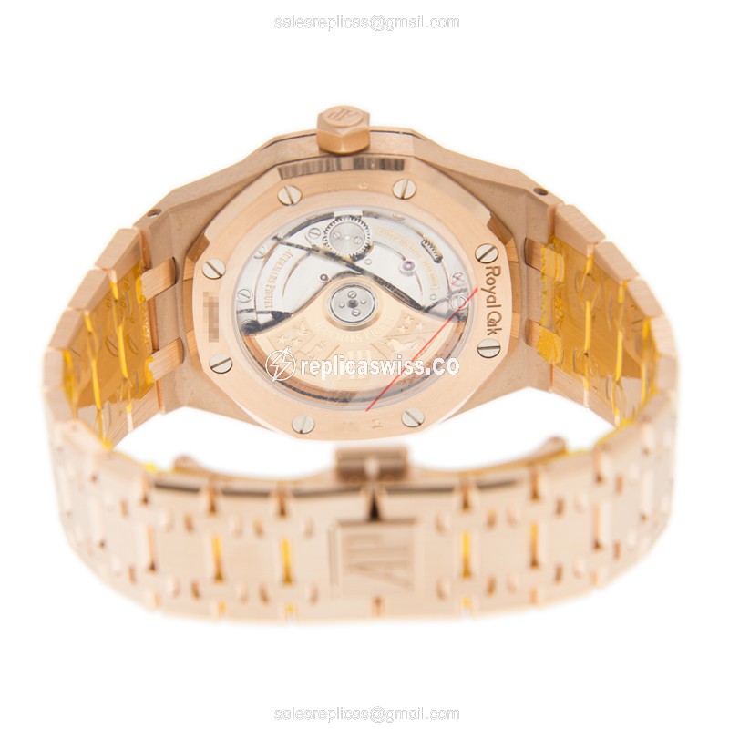 Automatic ROYAL OAK Replica - 18kt Rose Gold - Diamonds - Brown Dial - Gold Strap - View 4