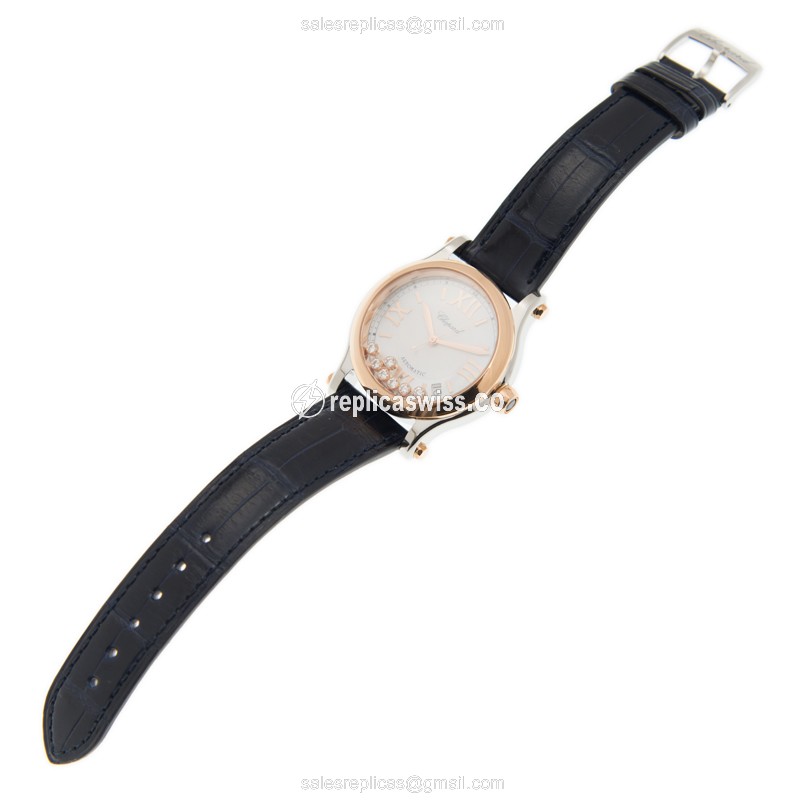 Chopard Happy Sport Replica - Automatic - 18kt Rose Gold - Steel Case - White Dial - View 2