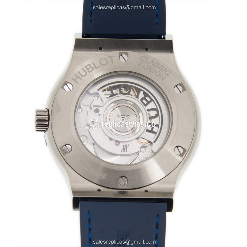 Hublot Classic Fusion Replica - Automatic - Titanium Case - Blue Dial - Blue Alligator Strap - View 3