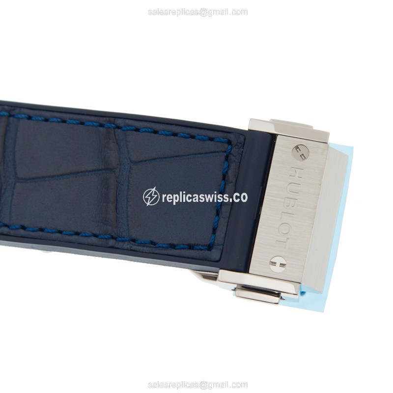 Hublot Classic Fusion Replica - Automatic - Titanium Case - Blue Dial - Blue Alligator Strap - View 4