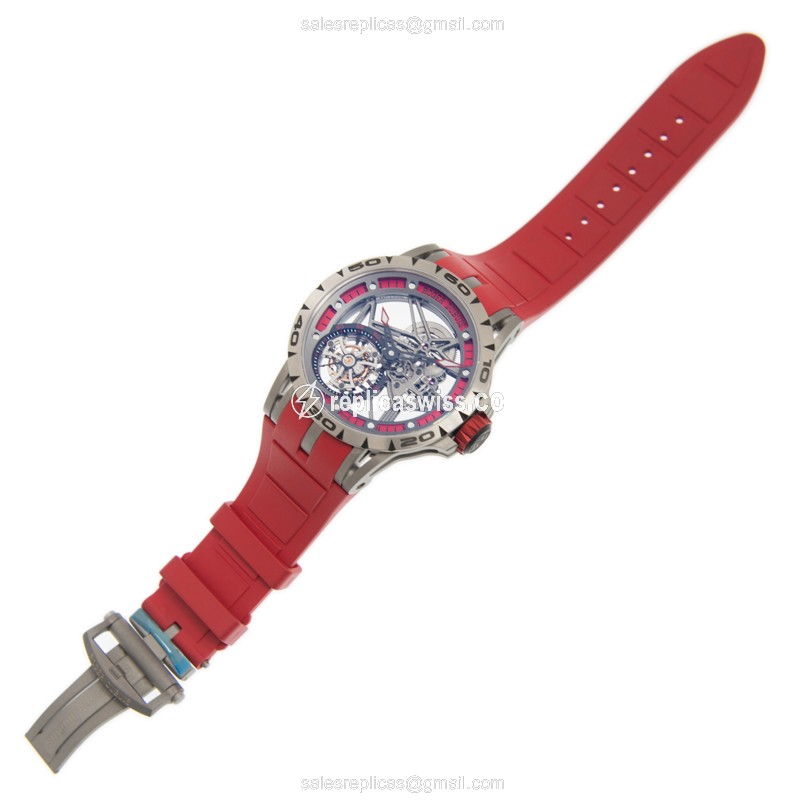 Roger Dubuis RDDBEX0545 Replica - Manual - Titanium Case - Skull Dial - Red Rubber Strap - View 2