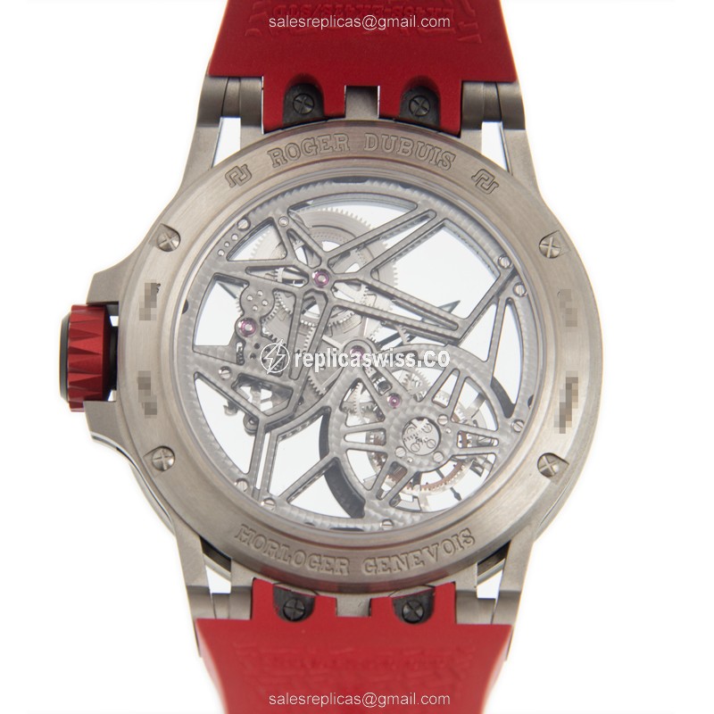 Roger Dubuis RDDBEX0545 Replica - Manual - Titanium Case - Skull Dial - Red Rubber Strap - View 3