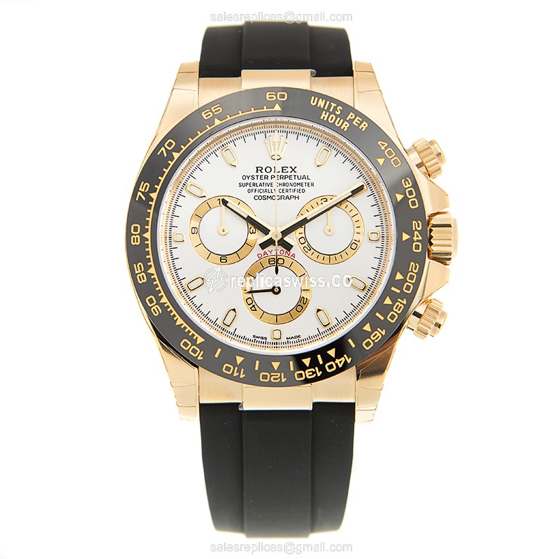 Rolex Daytona Replica - Automatic | Gold | White Dial, Rubber Strap - View 2