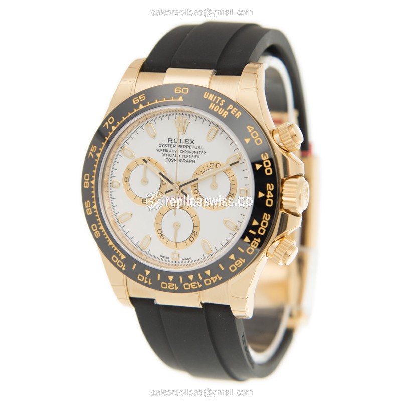 Rolex Daytona Replica - Automatic | Gold | White Dial, Rubber Strap - View 3