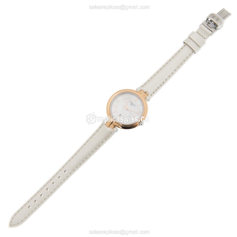 Tissot Flamingo Quartz 18kt Gold - White Dial - Leather Strap - White Clasp - View 2