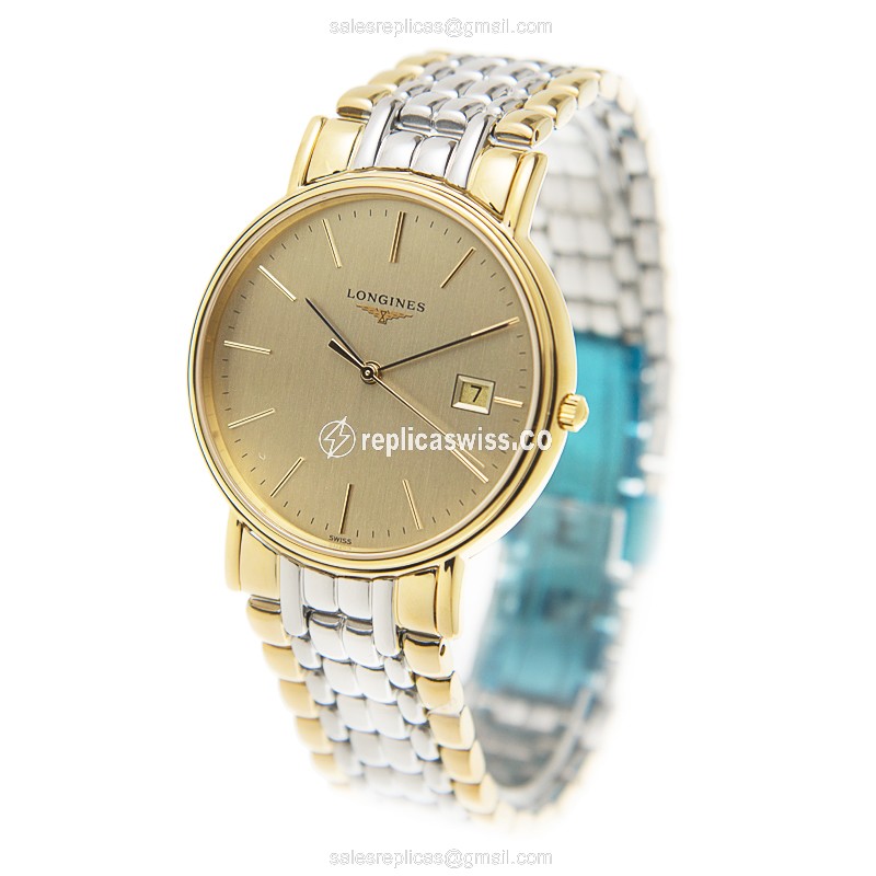 Longines Presence Replica - Quartz - Gold-Plated Case - Gold Dial, Gold Strap - View 3