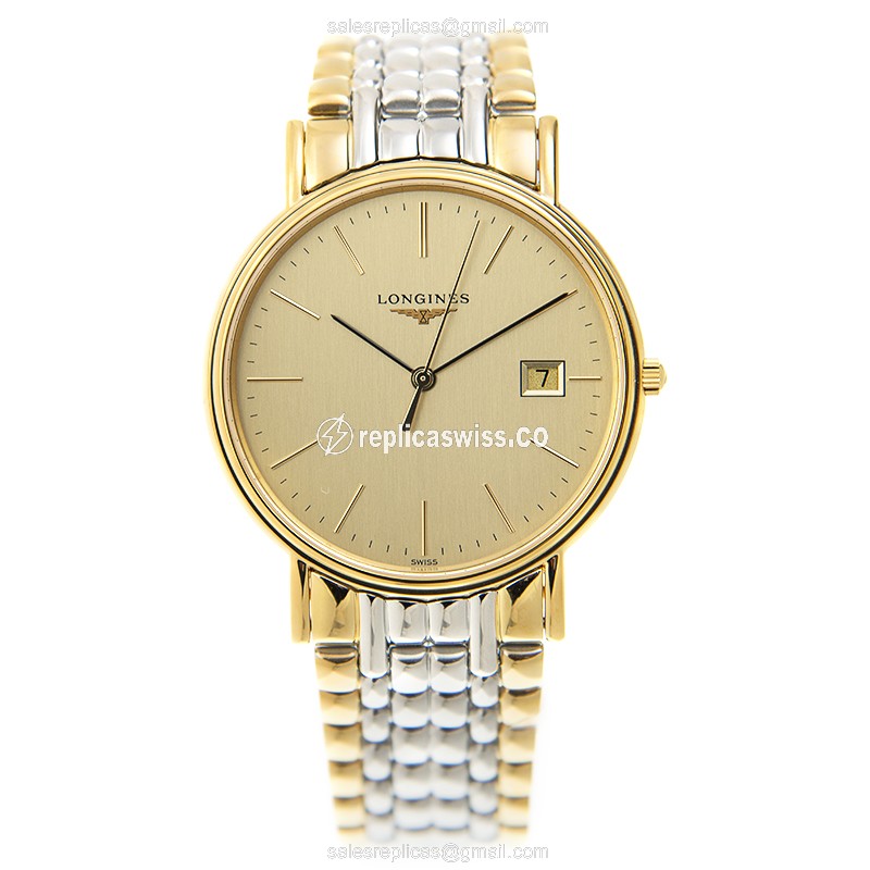 Longines Presence Replica - Quartz - Gold-Plated Case - Gold Dial, Gold Strap - View 2