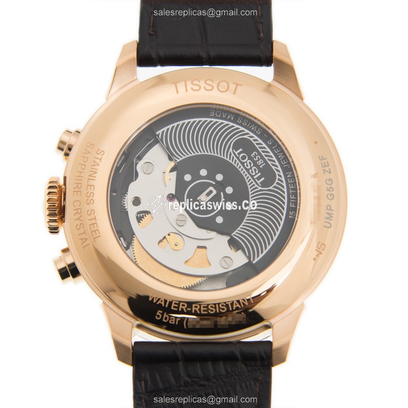 Rolex T-CLASSIC Replica - Automatic - 18kt Rose Gold - Silver Dial - Brown Alligator Strap - View 3