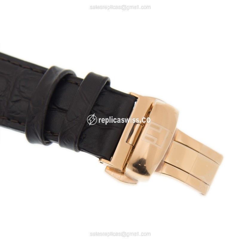 Rolex T-CLASSIC Replica - Automatic - 18kt Rose Gold - Silver Dial - Brown Alligator Strap - View 4