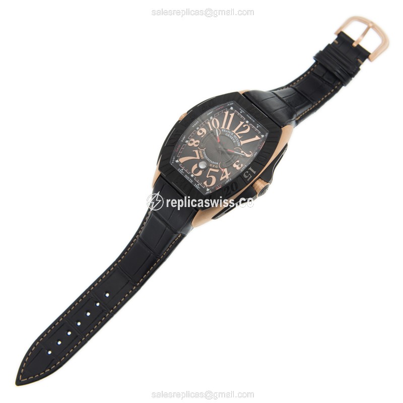 Franck Muller Conquistador Replica - Automatic - 18kt Rose Gold - Black Dial, Alligator Strap - View 2