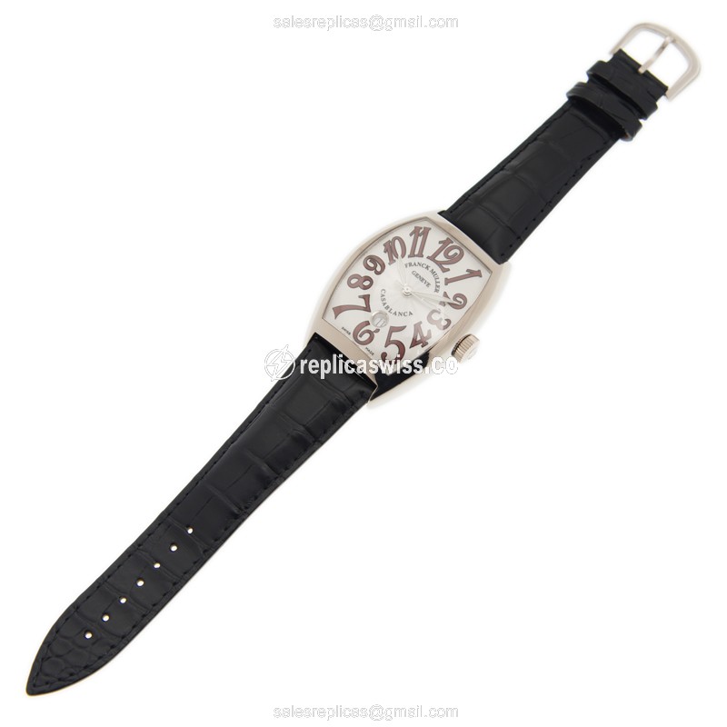 Franck Muller 8880 C DT CASABLANCA OG CINTREE CURVEX Replica - Automatic - 18kt Gold Case - Silver Dial - Black Alligator Strap - View 2