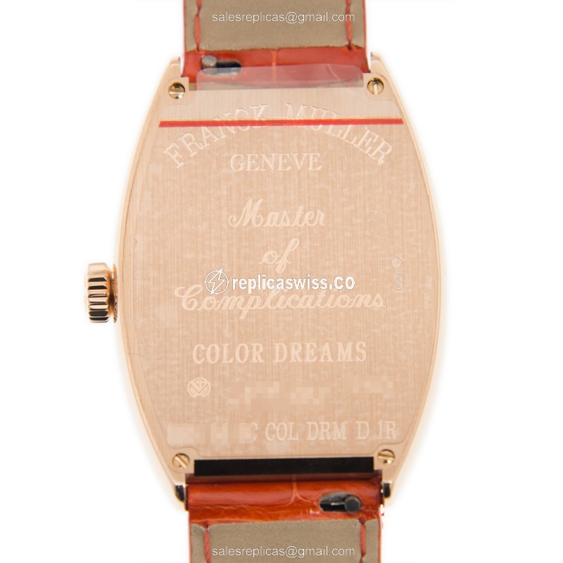 Franck Muller 5851 M SC COL DRM D 1R - Auto 18kt Rose Gold & Diamond - Silver Dial - Orange Alligator Buckle - View 3