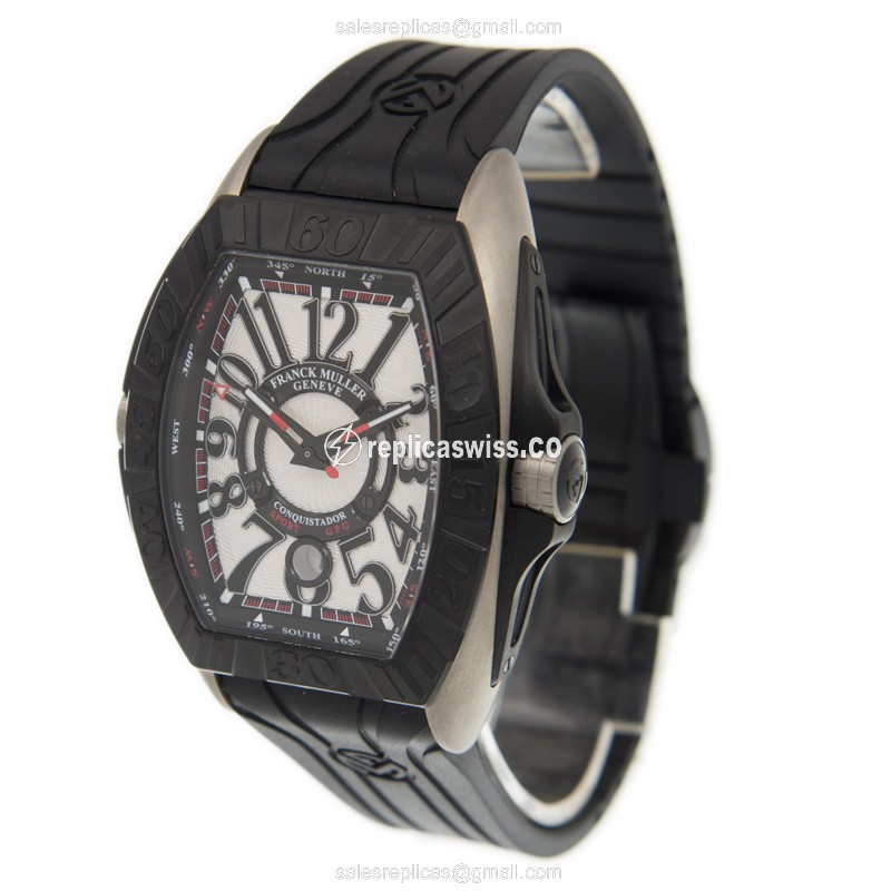 Franck Muller Conquistador Replica - Stainless Steel - Automatic - Silver Dial on Black Alligator Strap - View 3