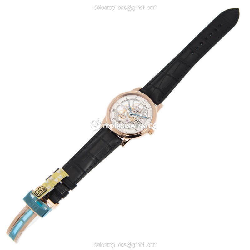 Glashutte Senator Manual Winding Skeletonized - 18kt Rose Gold Case - Silver Dial - Black Alligator Strap - View 2