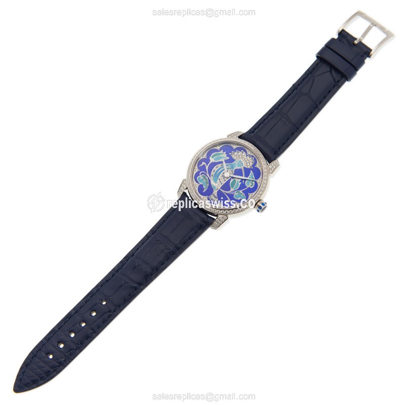 Ulysse Nardin Classic Replica - Automatic 18kt White Gold - Blue Dial - Diamond Bezel - View 2