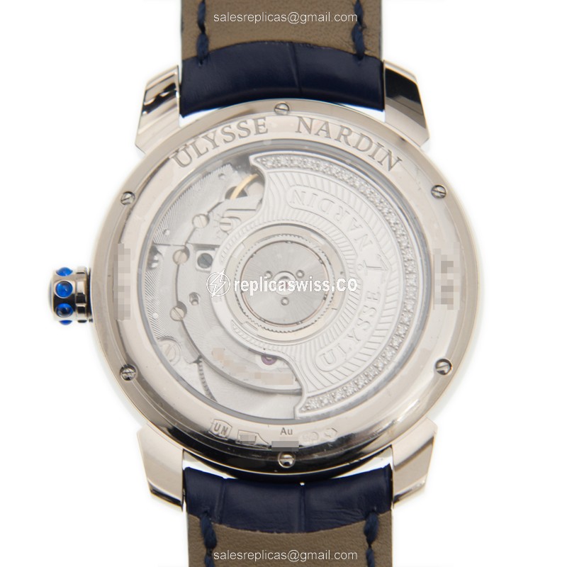 Ulysse Nardin Classic Replica - Automatic 18kt White Gold - Blue Dial - Diamond Bezel - View 3