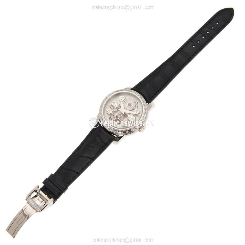 Girard Perregaux BRIDGES 99193B53A Replica - Automatic - White Gold - Diamond - Silver Dial - Alligator Black Strap - View 2