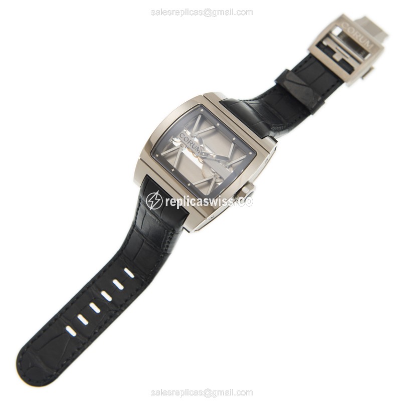 Corum 007.400.04-0F81 BRIDGE Manual - Titanium Case - Dark Grey Dial - Black Alligator Strap - View 2