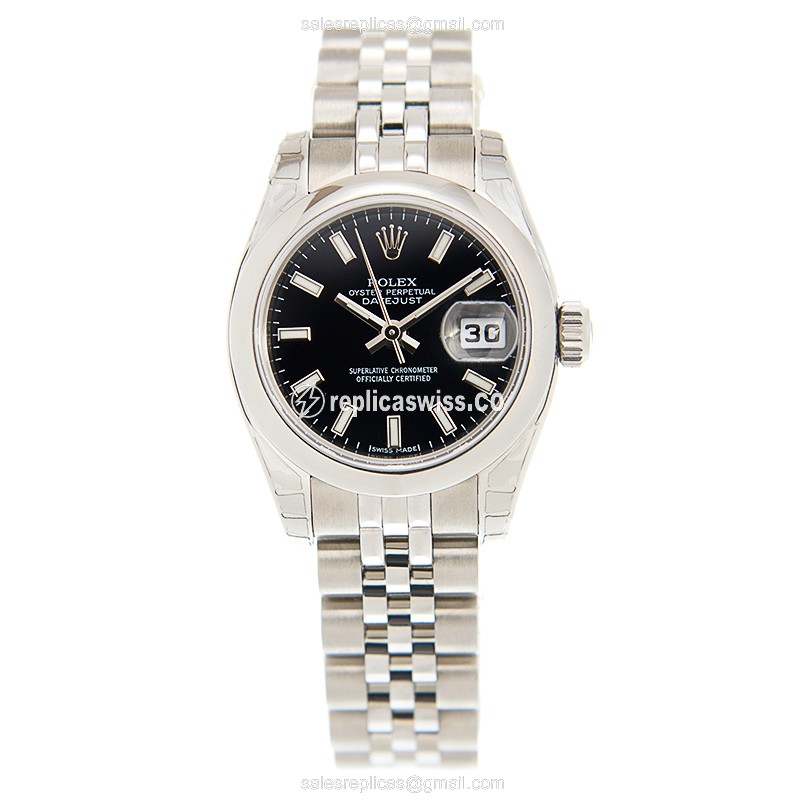Rolex Datejust Replica - Automatic - Black Dial on Silver Steel Strap - View 2