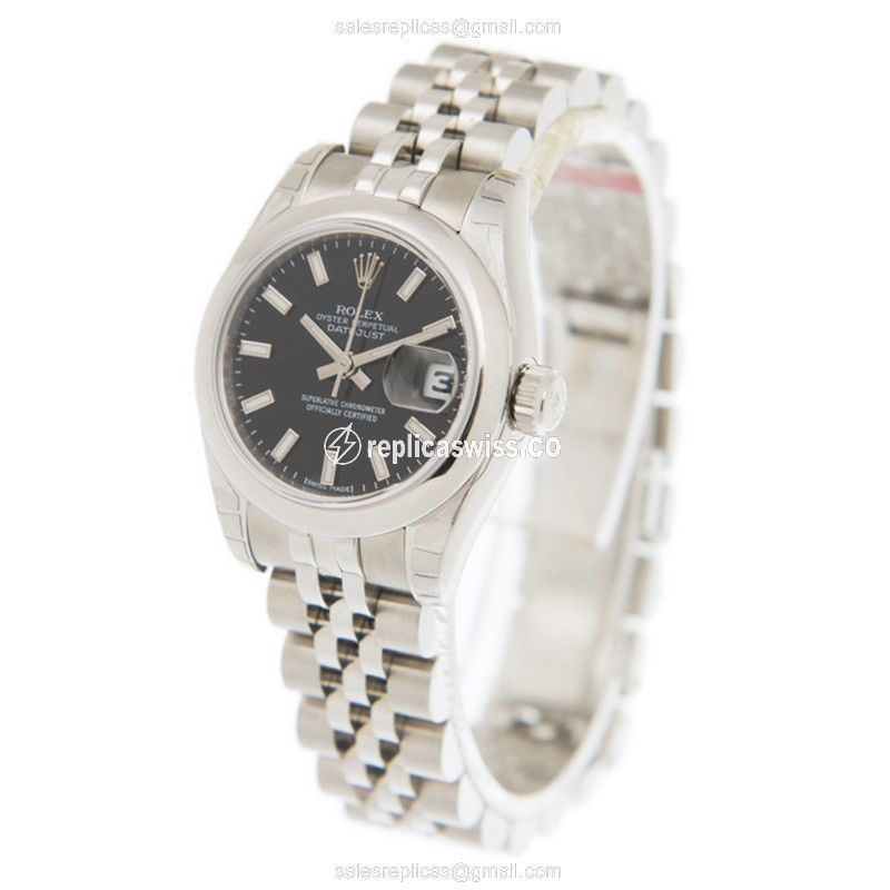 Rolex Datejust Replica - Automatic - Black Dial on Silver Steel Strap - View 3