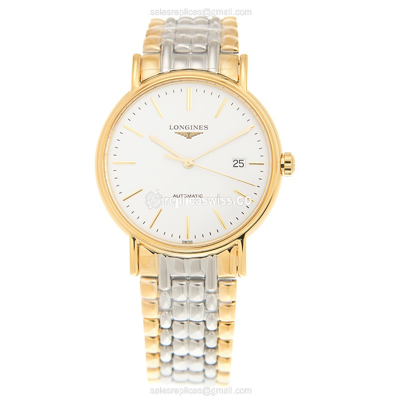 Longines Presence Replica - Gold-Plated - Automatic - White Dial on Gold Strap - View 2