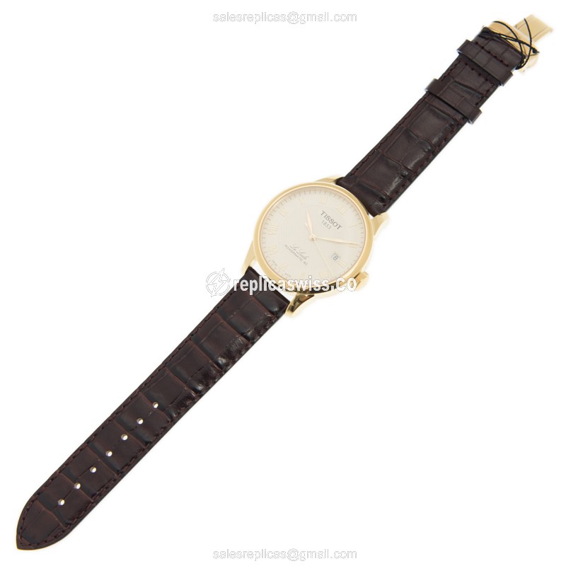 Tissot LE LOCLE Replica - Automatic - Gold PVD - White Dial - Brown Leather Strap - View 2