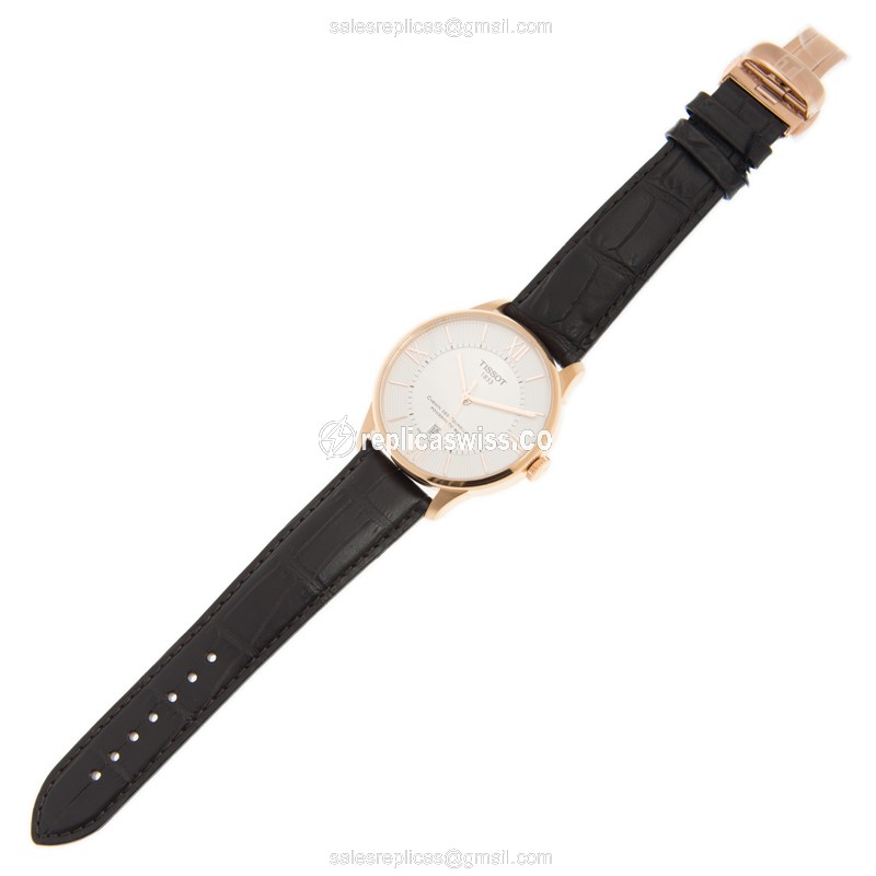 Tissot T-CLASSIC Replica - Automatic - 18kt Rose Gold - Silver Dial - Brown Leather Strap - View 2