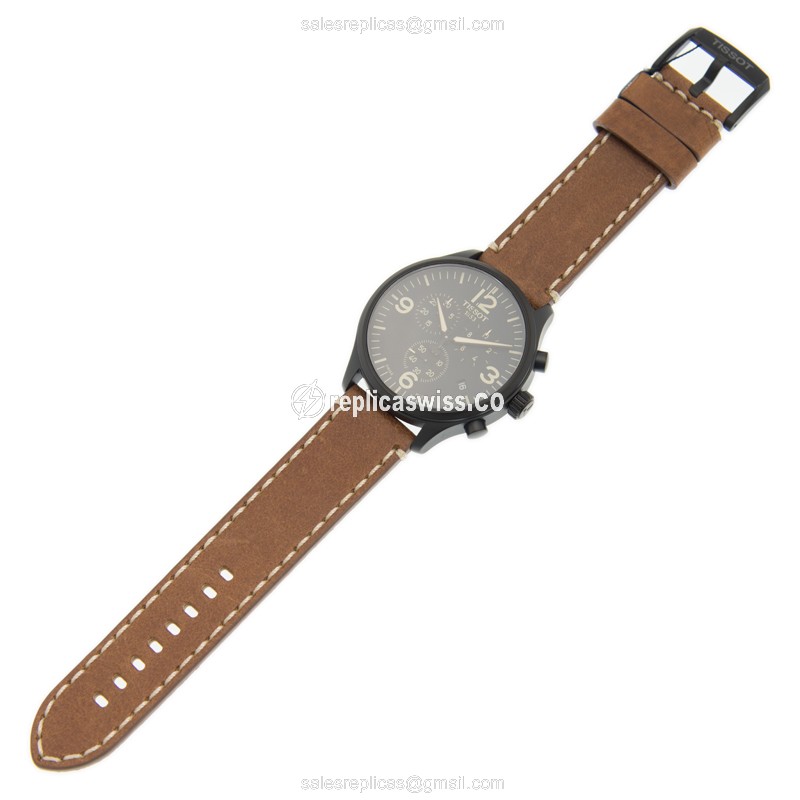 Tissot T-SPORT Quartz - Black Dial - Leather Brown - Buckle Clasp - View 2