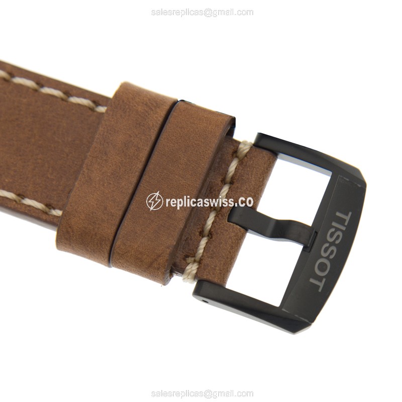 Tissot T-SPORT Quartz - Black Dial - Leather Brown - Buckle Clasp - View 4