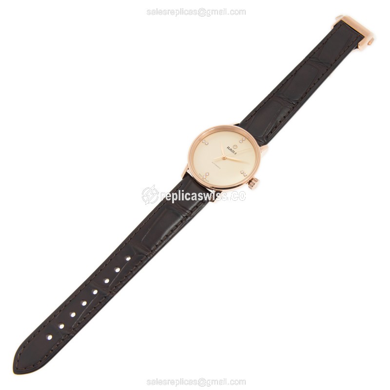 Rado COUPOLE CLASSIC Replica - Automatic - Gold PVD - Beige Dial - Brown Leather Strap - View 2