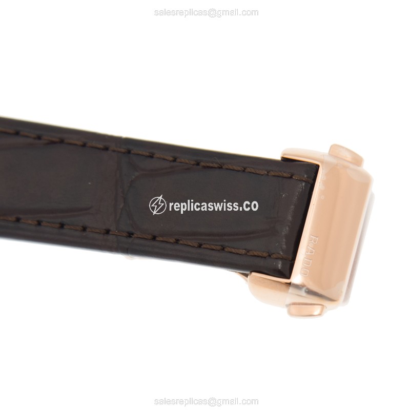 Rado COUPOLE CLASSIC Replica - Automatic - Gold PVD - Beige Dial - Brown Leather Strap - View 4