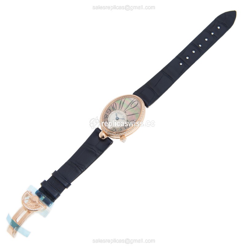 Breguet REINE DE NAPLES Replica - 18kt Rose Gold - Diamonds - Brown Dial - Blue Alligator Strap - View 2