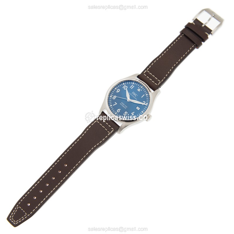 IWC PILOTS Replica - Automatic - Steel Case - Blue Dial - Brown Cowhide - Buckle Clasp - View 2