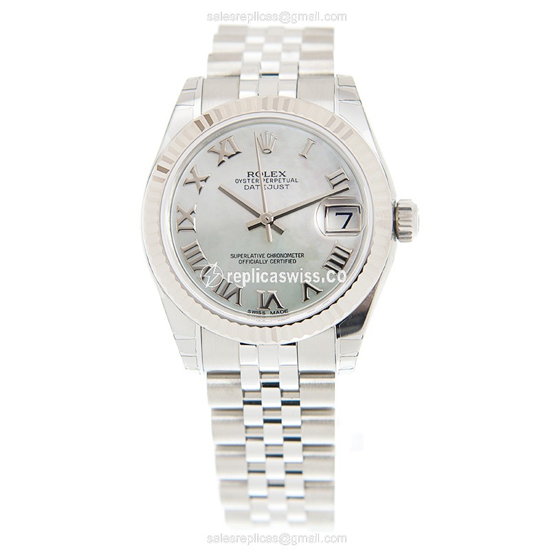 Rolex Lady Datejust Replica - Automatic - White Gold Case - Silver Dial, Steel Strap - View 2