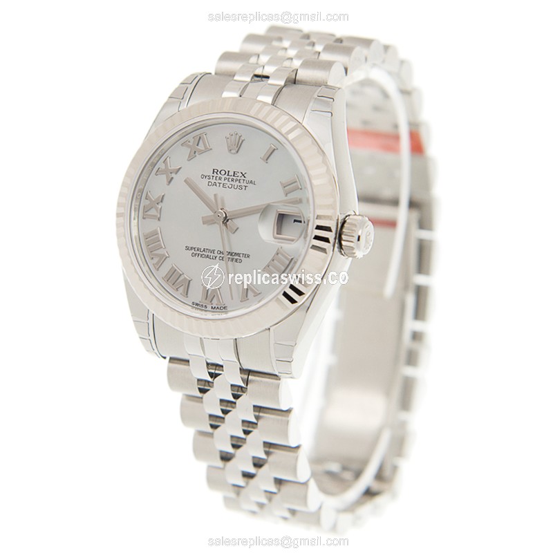 Rolex Lady Datejust Replica - Automatic - White Gold Case - Silver Dial, Steel Strap - View 3