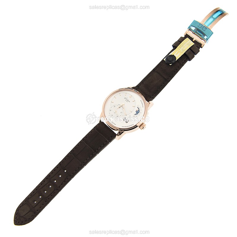 Glashutte 1-90-02-45-35-04 PANO Replica - Automatic 18kt Rose Gold Case - Silver Dial - Brown Alligator Strap - View 2